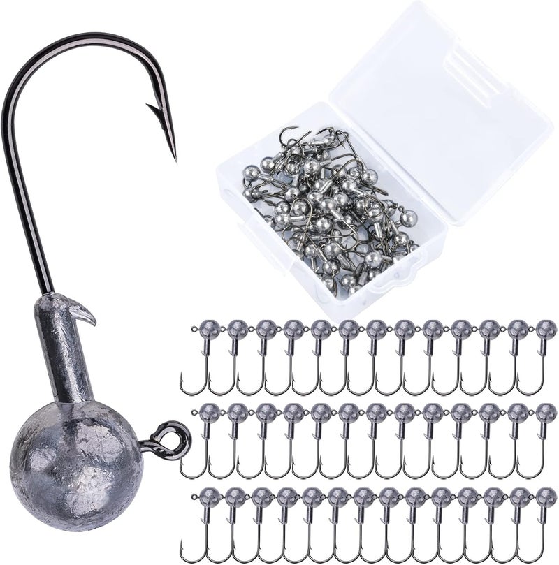 Goture Round Lead Jig Head Hooks for Freshwater & Saltwater Fishing, Swimbait Jig Heads with Fishing Box, Ideal for Trout & Bass - Image 1